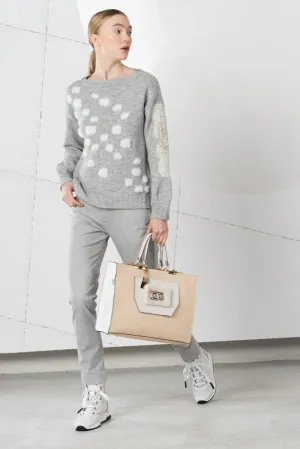 Elisa Cavaletti Grey melange sweater with jacquard polka dots