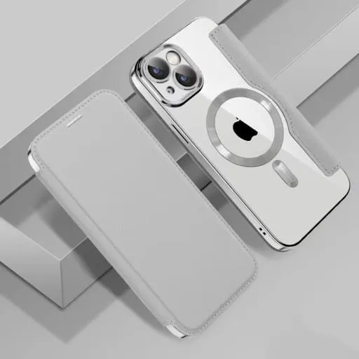 Etui Flip Wallet Magsafe iPhone 15 - Srebrny