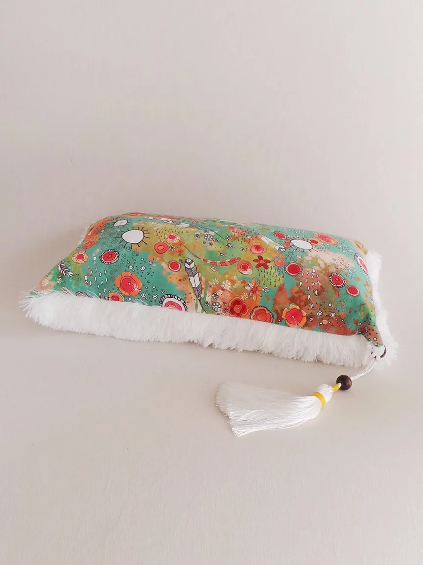 'feathers, flowers, showers' shag art pillow