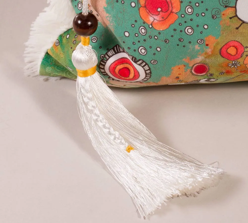 'feathers, flowers, showers' shag art pillow