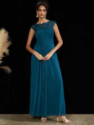 [Final Sale] Lace Open Back Floor Length Silky Chiffon Formal Evening Mother Dress