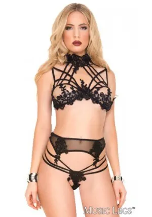 Flower Sheer Bra, Garter and Panty Set