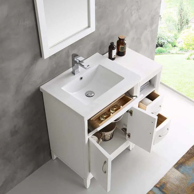 Fresca Cambridge 36" White Traditional Bathroom Vanity with Mirror