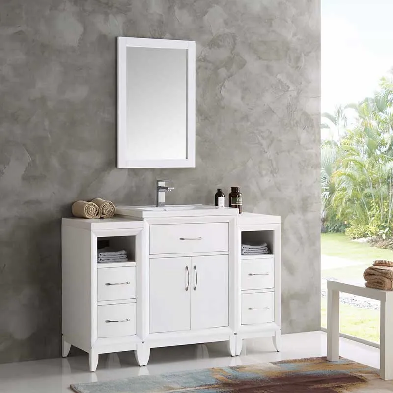 Fresca Cambridge 48" White Traditional Bathroom Vanity with Mirror