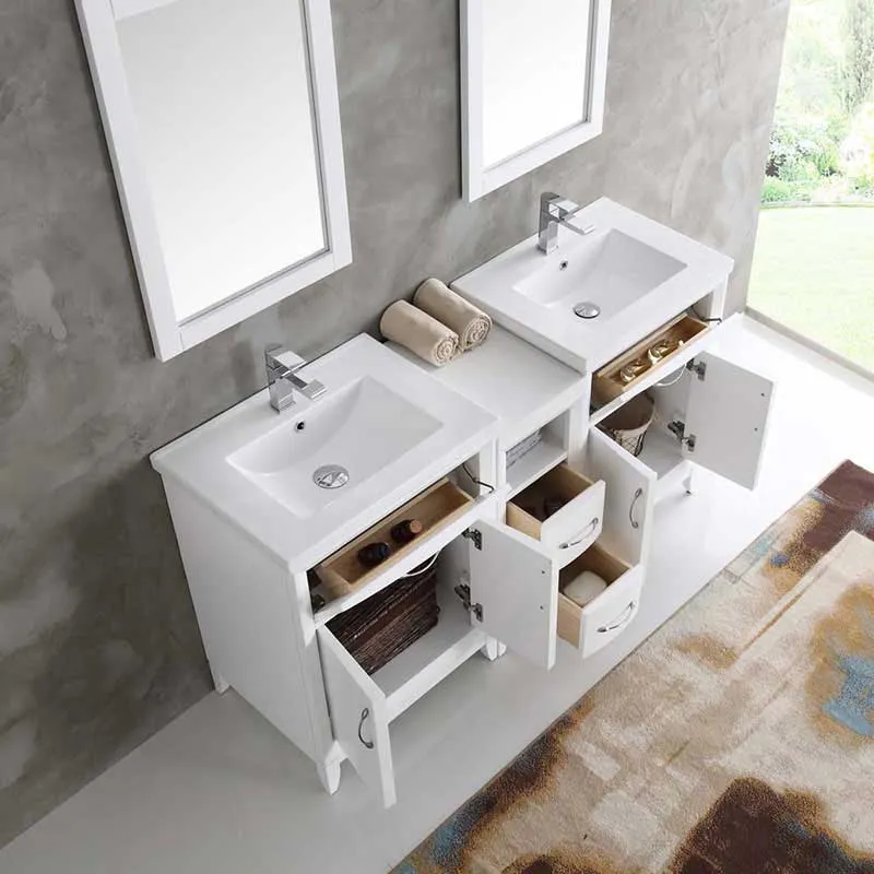 Fresca Cambridge 60" White Double Sink Traditional Bathroom Vanity with Mirrors