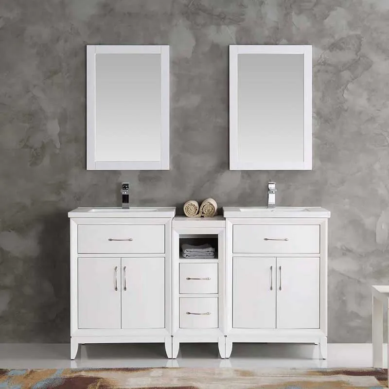 Fresca Cambridge 60" White Double Sink Traditional Bathroom Vanity with Mirrors