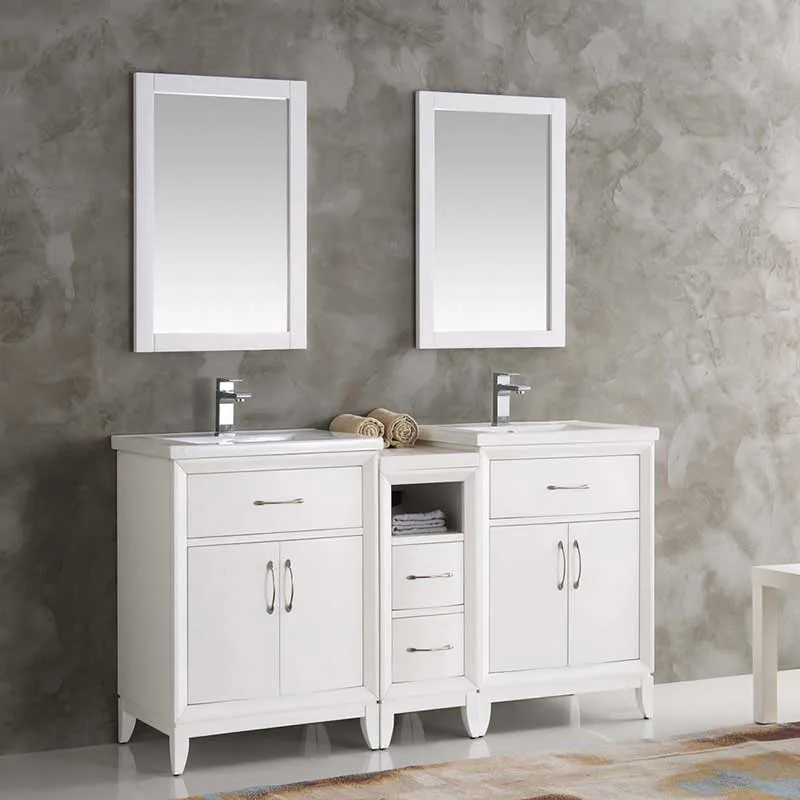 Fresca Cambridge 60" White Double Sink Traditional Bathroom Vanity with Mirrors