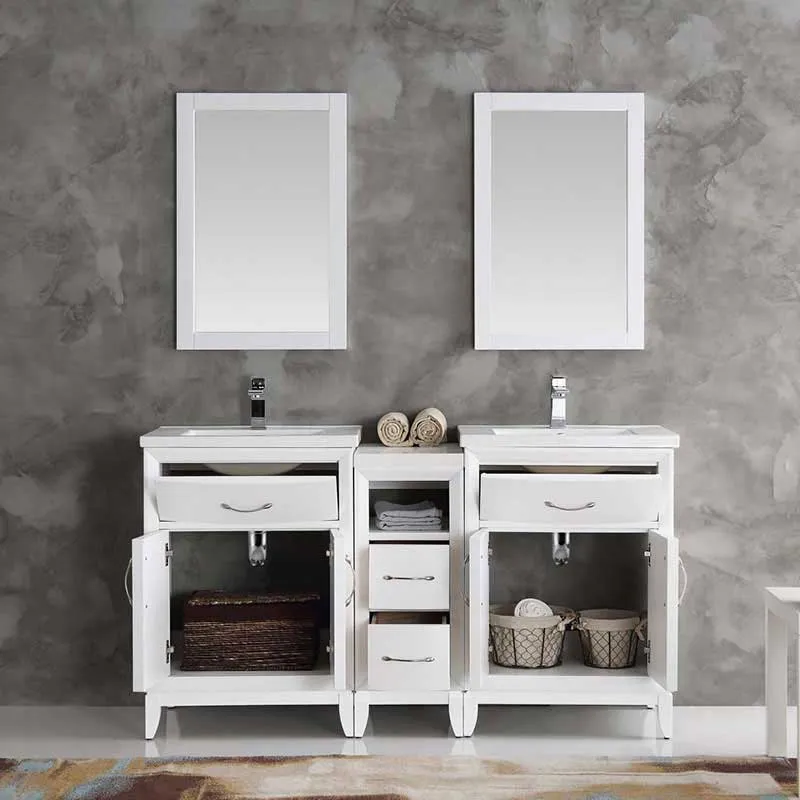 Fresca Cambridge 60" White Double Sink Traditional Bathroom Vanity with Mirrors