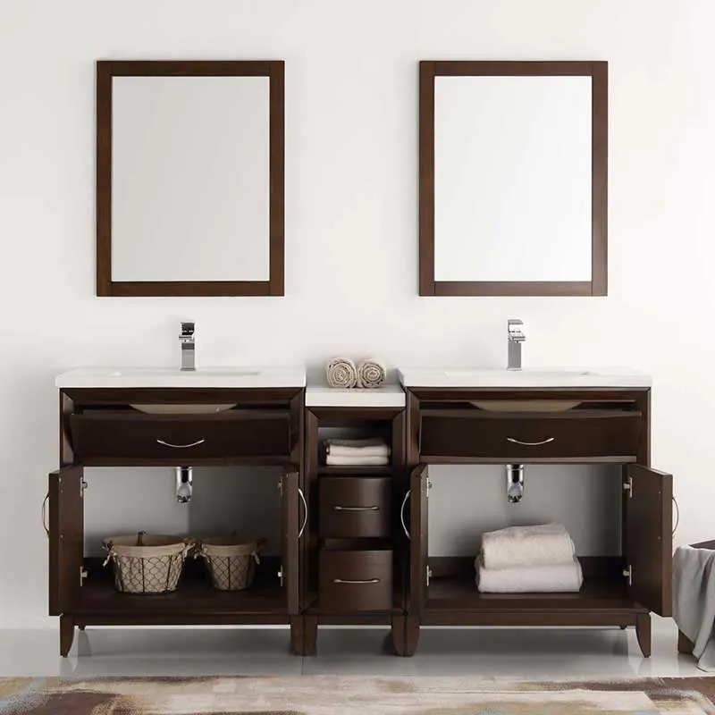 Fresca Cambridge 72" Antique Coffee Double Sink Traditional Bathroom Vanity with Mirrors