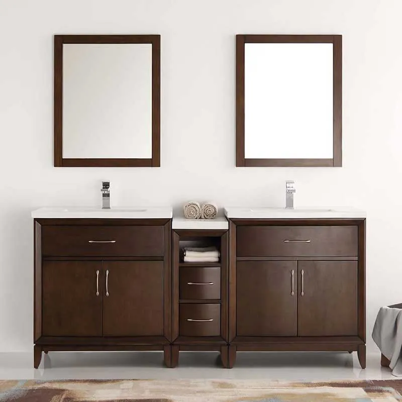 Fresca Cambridge 72" Antique Coffee Double Sink Traditional Bathroom Vanity with Mirrors