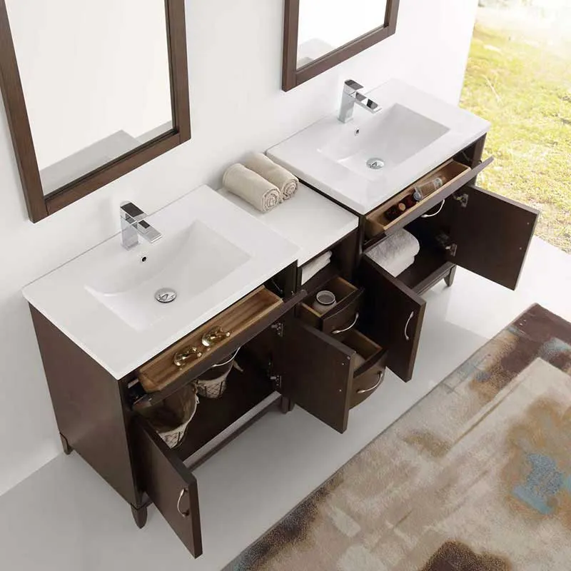Fresca Cambridge 72" Antique Coffee Double Sink Traditional Bathroom Vanity with Mirrors