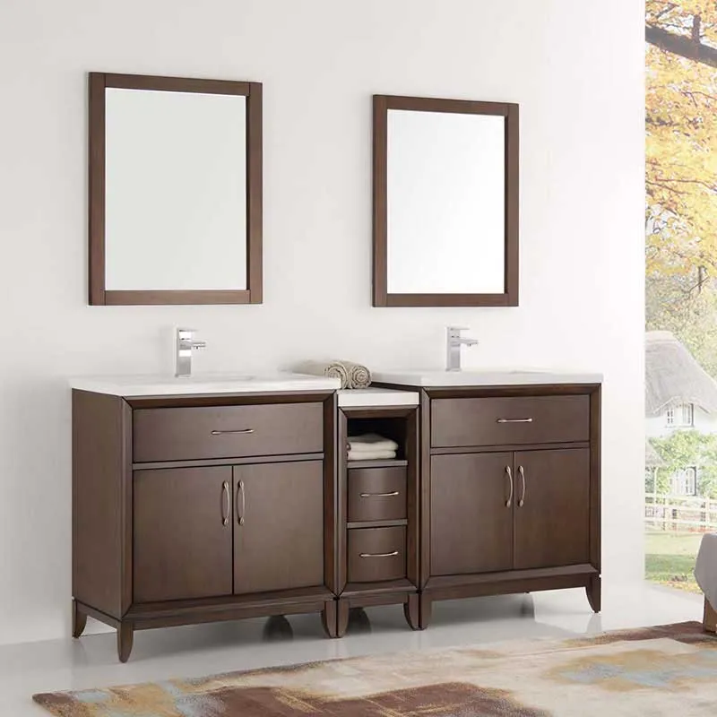 Fresca Cambridge 72" Antique Coffee Double Sink Traditional Bathroom Vanity with Mirrors