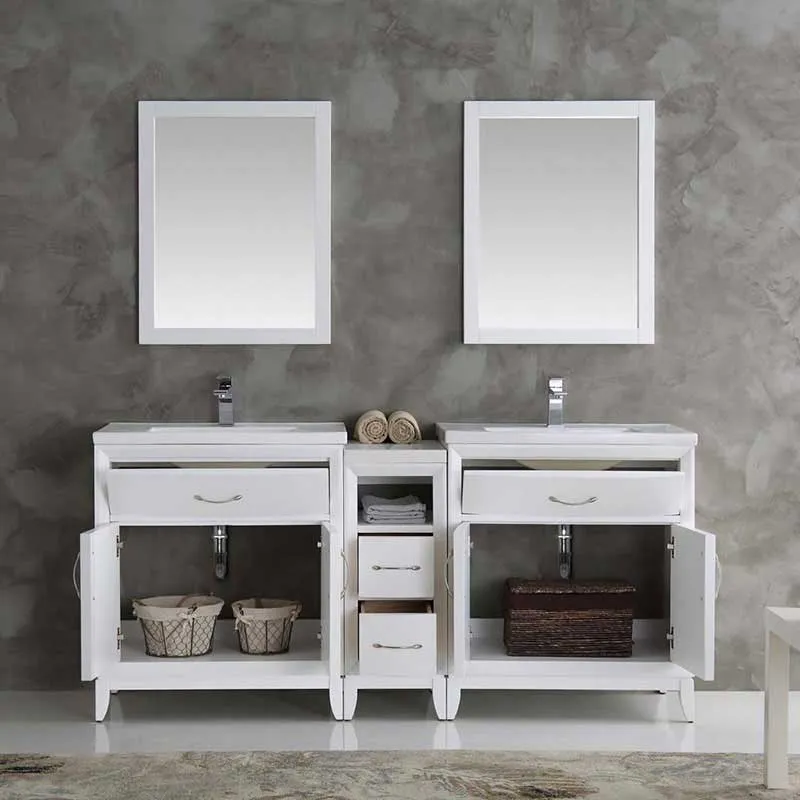 Fresca Cambridge 72" White Double Sink Traditional Bathroom Vanity with Mirrors