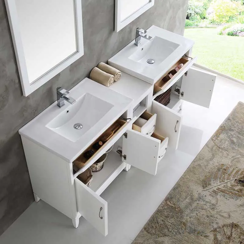 Fresca Cambridge 72" White Double Sink Traditional Bathroom Vanity with Mirrors