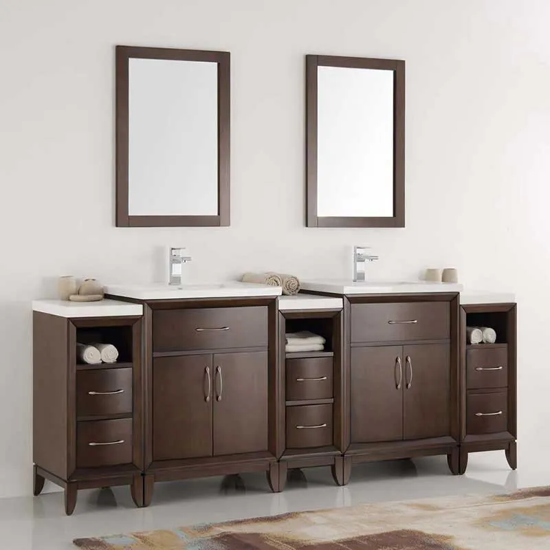 Fresca Cambridge 84" Antique Coffee Double Sink Traditional Bathroom Vanity with Mirrors