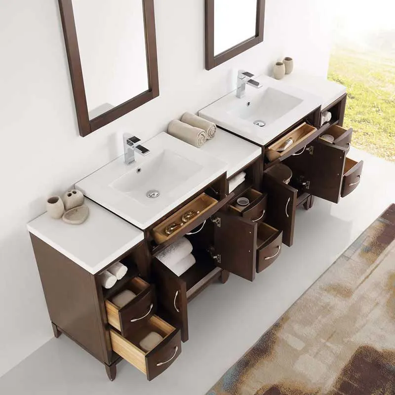 Fresca Cambridge 84" Antique Coffee Double Sink Traditional Bathroom Vanity with Mirrors