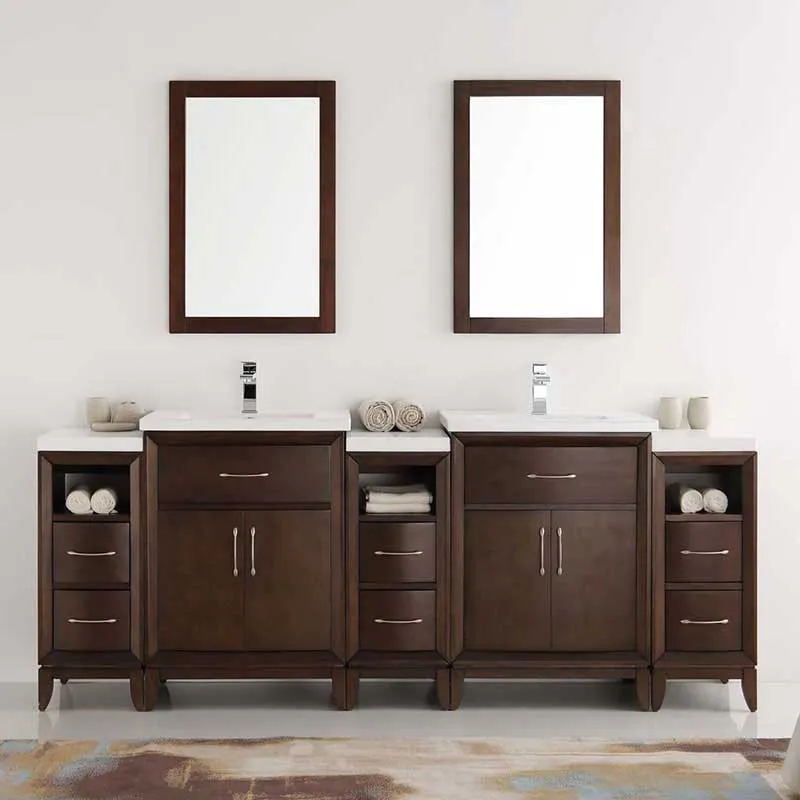 Fresca Cambridge 84" Antique Coffee Double Sink Traditional Bathroom Vanity with Mirrors