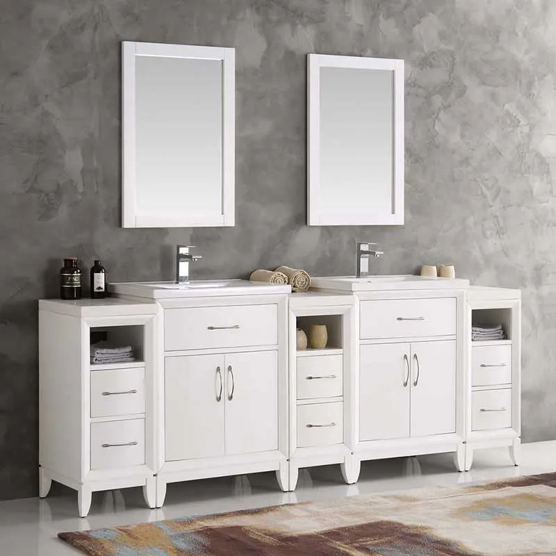 Fresca Cambridge 84" White Double Sink Traditional Bathroom Vanity with Mirrors