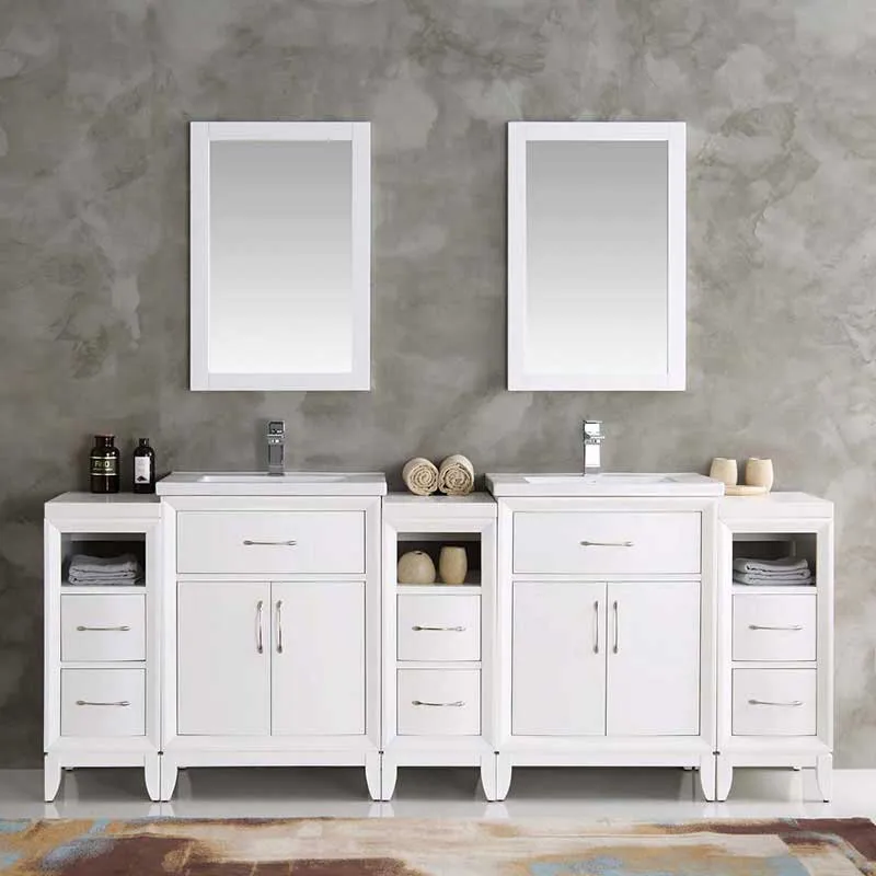 Fresca Cambridge 84" White Double Sink Traditional Bathroom Vanity with Mirrors