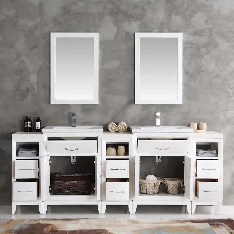 Fresca Cambridge 84" White Double Sink Traditional Bathroom Vanity with Mirrors