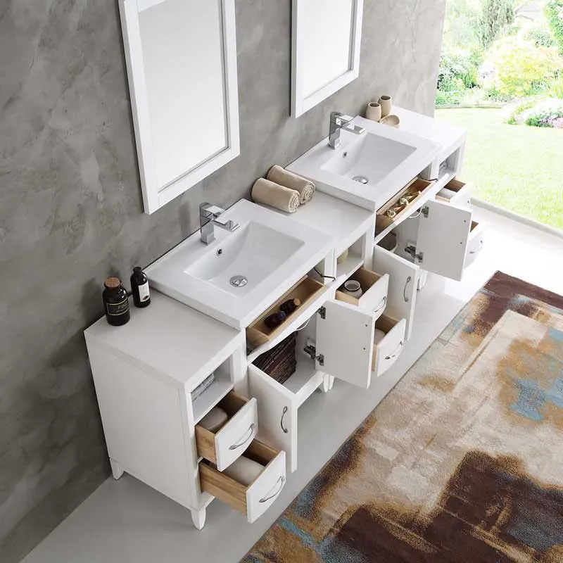 Fresca Cambridge 84" White Double Sink Traditional Bathroom Vanity with Mirrors