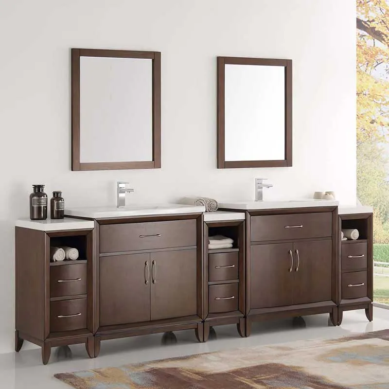 Fresca Cambridge 96" Antique Coffee Double Sink Traditional Bathroom Vanity with Mirrors