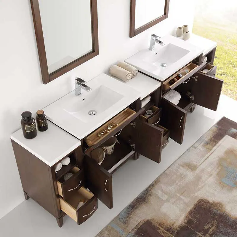 Fresca Cambridge 96" Antique Coffee Double Sink Traditional Bathroom Vanity with Mirrors