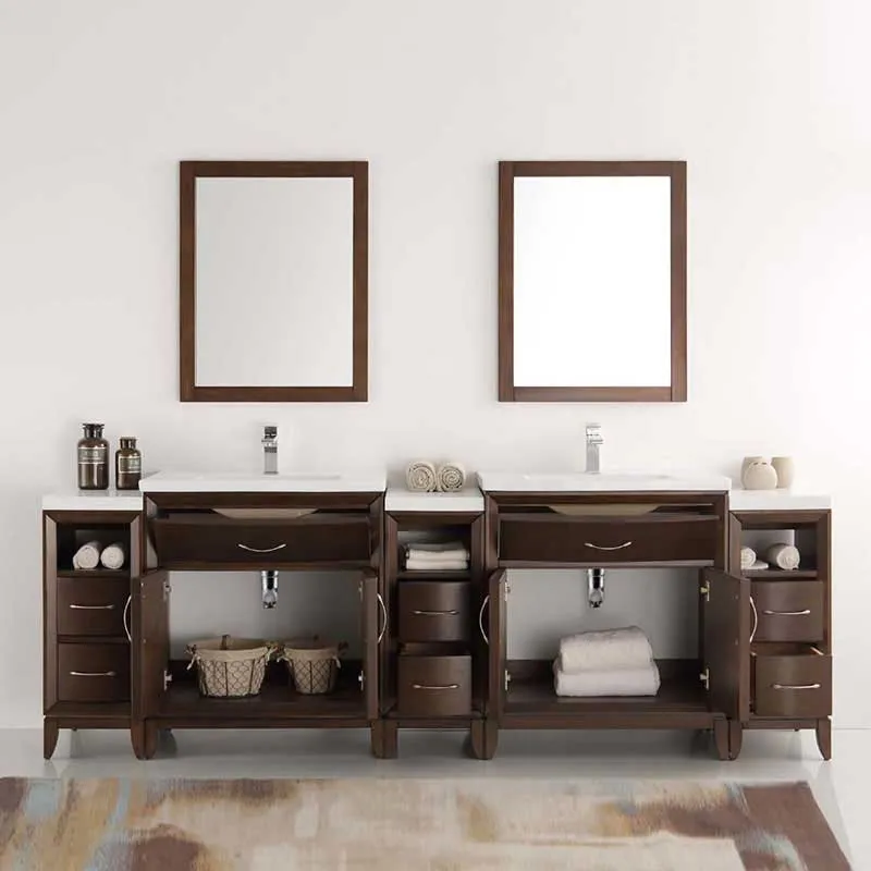 Fresca Cambridge 96" Antique Coffee Double Sink Traditional Bathroom Vanity with Mirrors