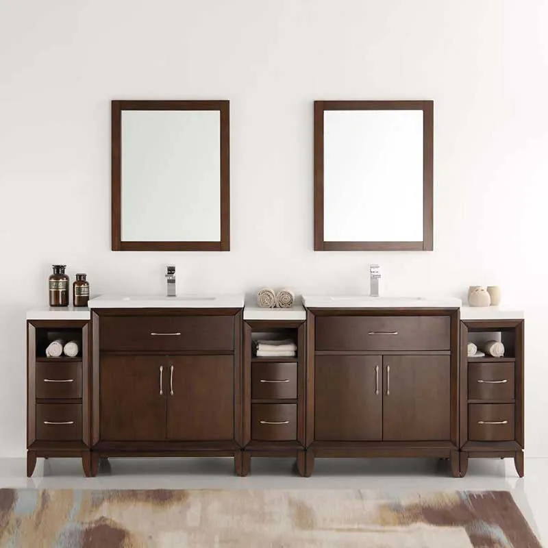 Fresca Cambridge 96" Antique Coffee Double Sink Traditional Bathroom Vanity with Mirrors
