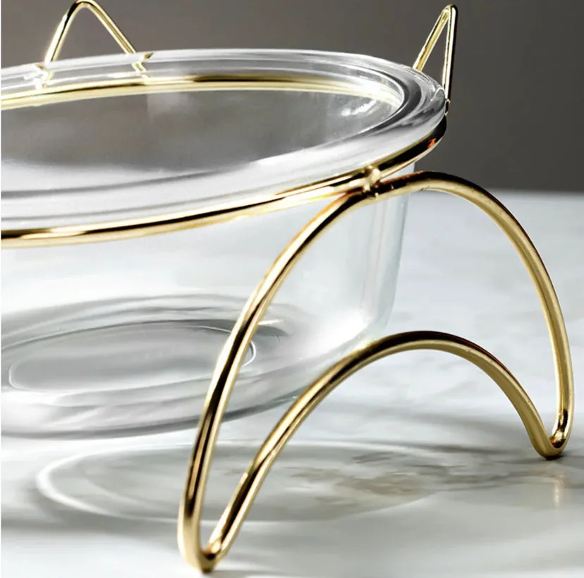 Glass Pet Food   Water Bowl - Meow/Woof Dual Dish Stand