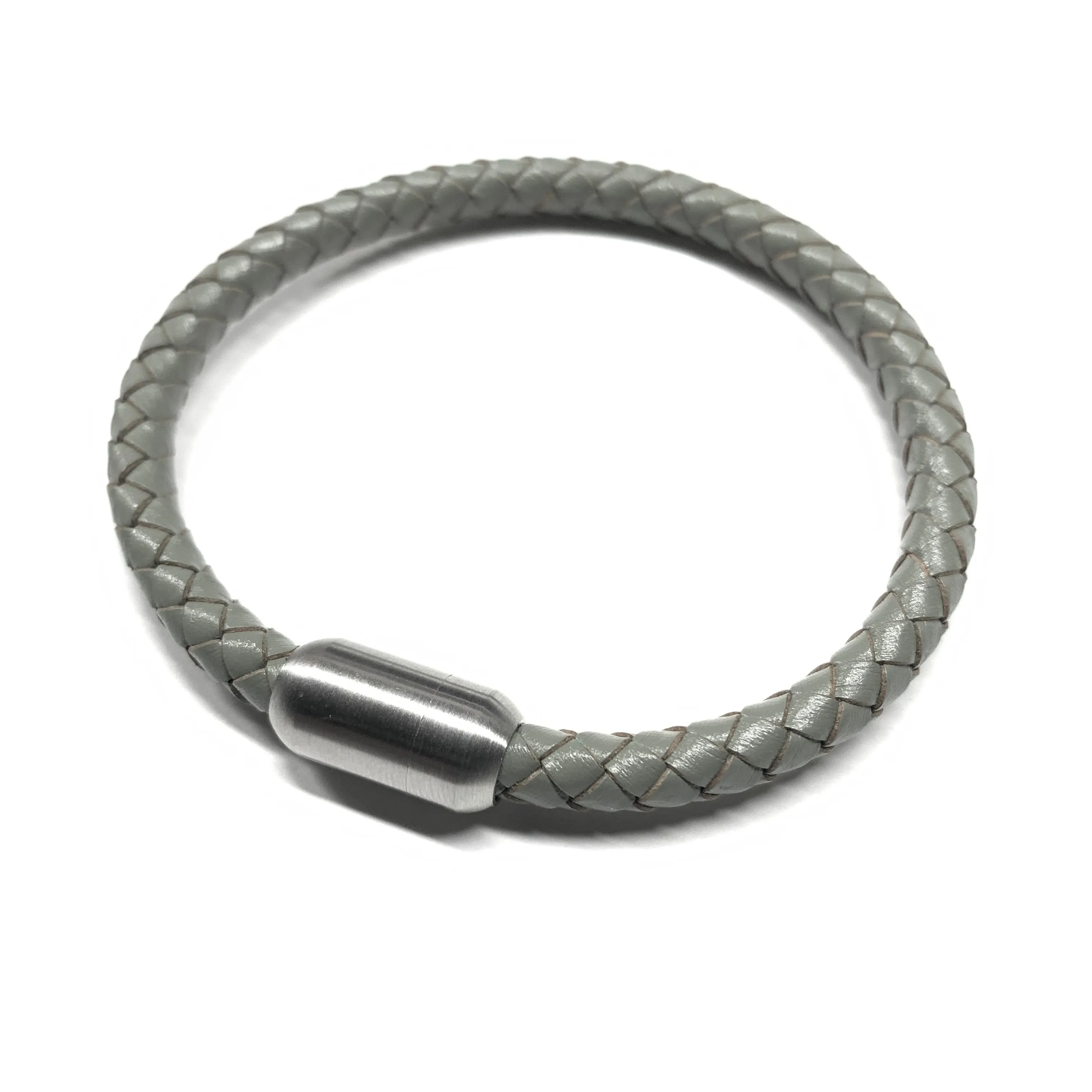 Gray Leather Men’s Bracelet Gunmetal Bullet Magnetic Clasp