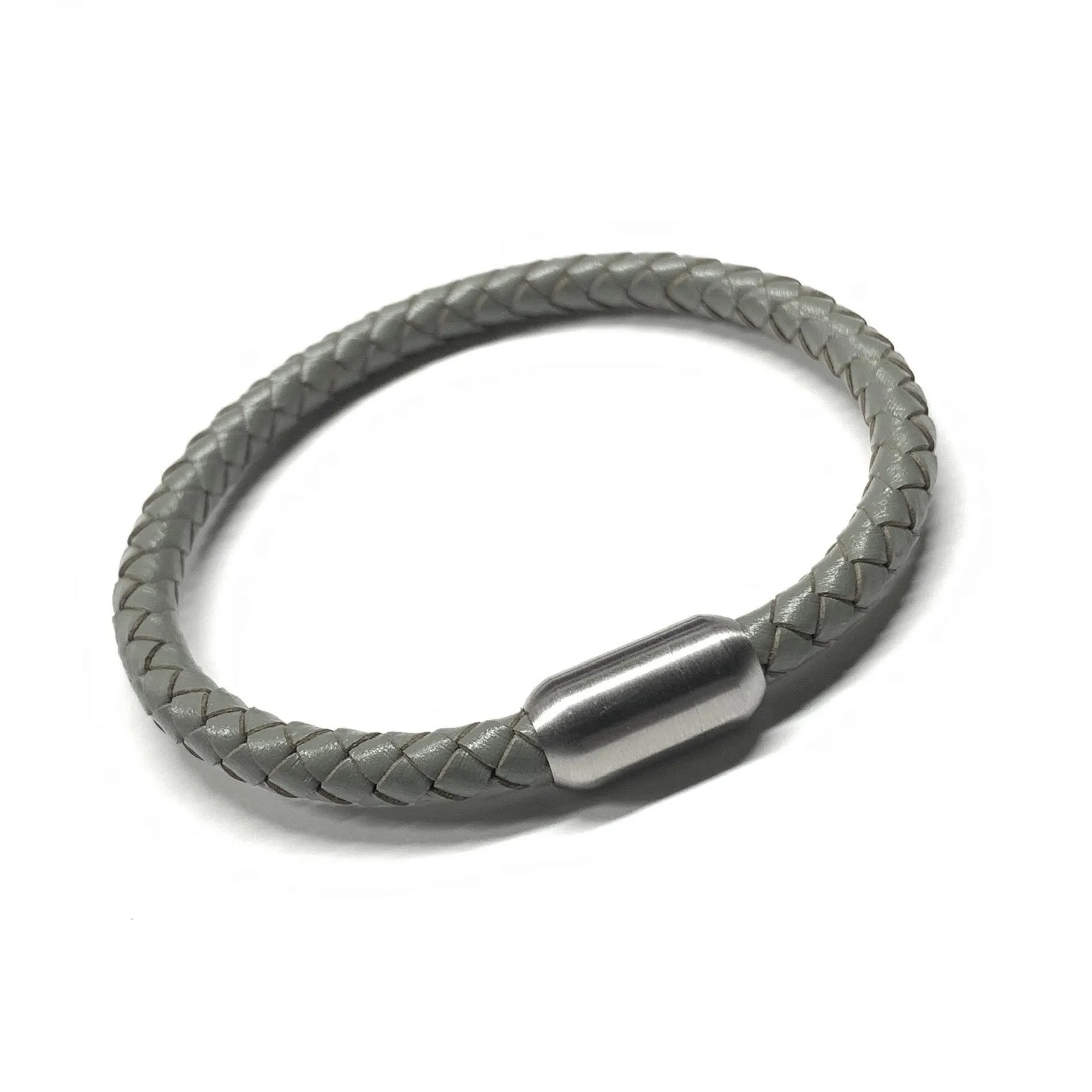 Gray Leather Men’s Bracelet Gunmetal Bullet Magnetic Clasp