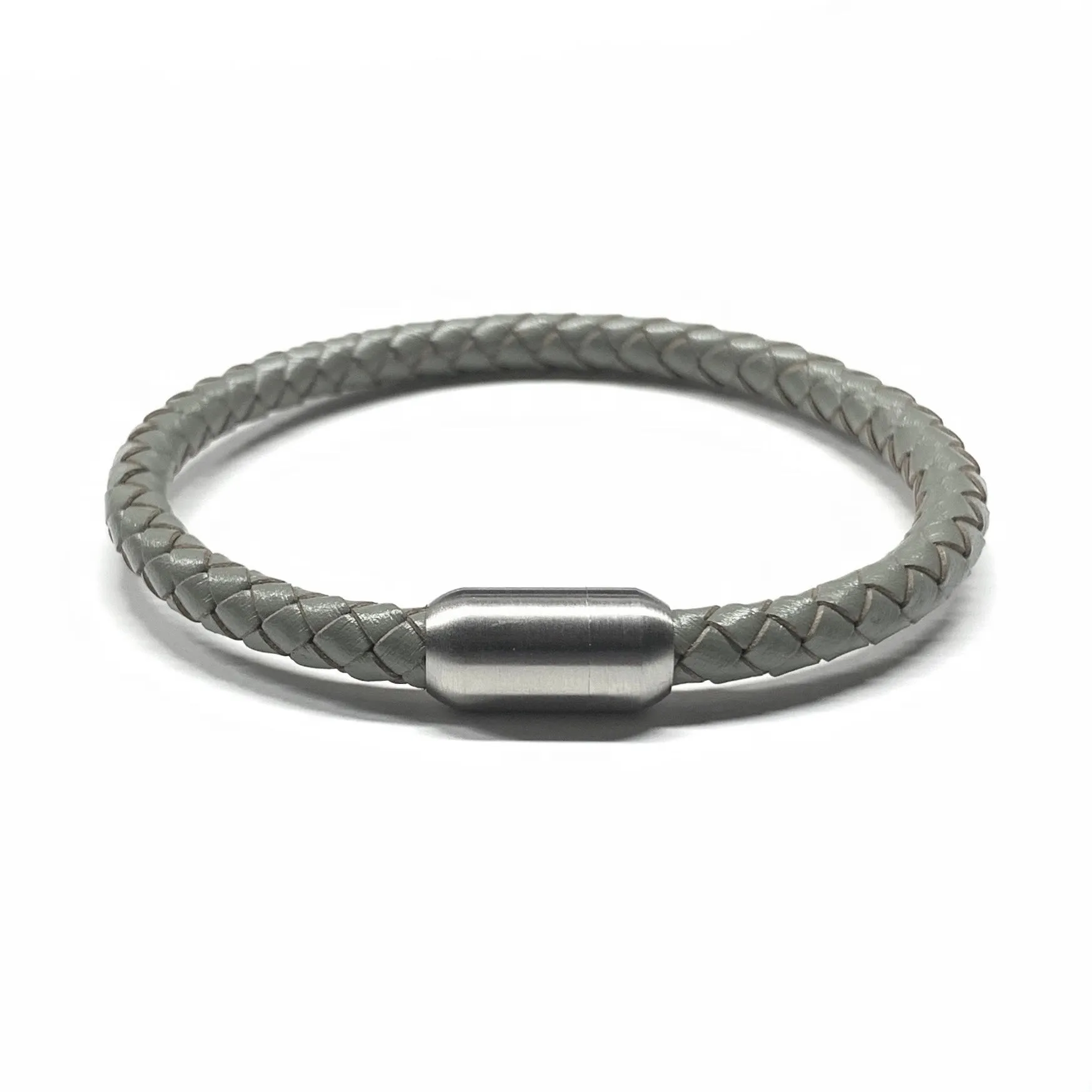 Gray Leather Men’s Bracelet Gunmetal Bullet Magnetic Clasp