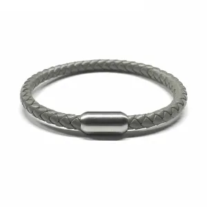 Gray Leather Men’s Bracelet Gunmetal Bullet Magnetic Clasp