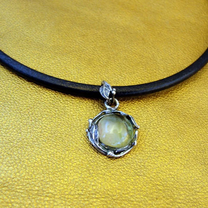Hadar Designers Leather Green Florite 925 Sterling Silver Pendant (H) LAST