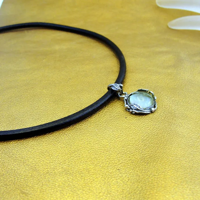 Hadar Designers Leather Green Florite 925 Sterling Silver Pendant (H) LAST