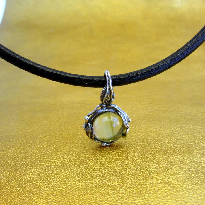 Hadar Designers Leather Green Florite 925 Sterling Silver Pendant (H) LAST