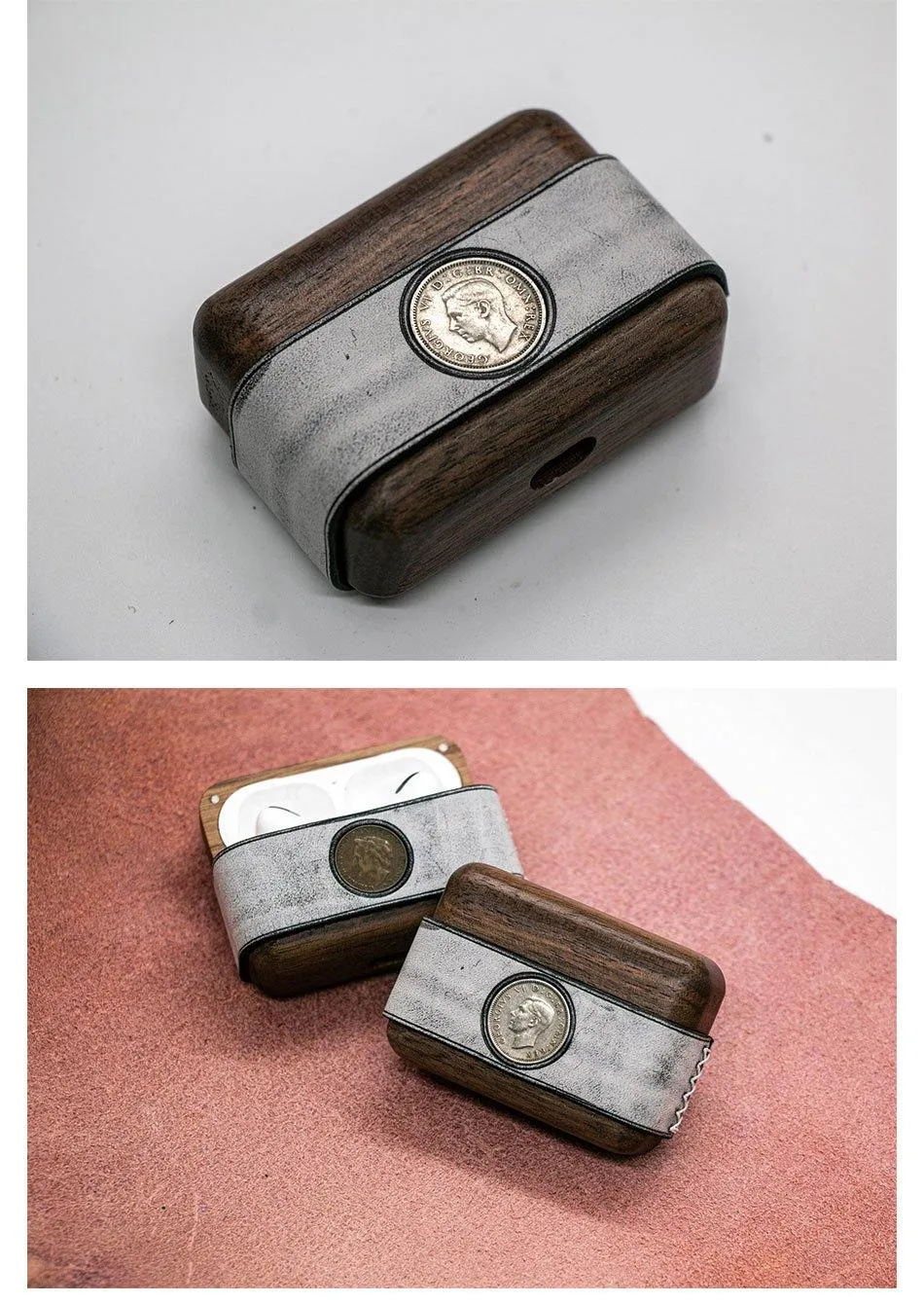 Handmade Leather Wood AirPods Pro Case Custom Leather AirPods Pro Case with Coin Airpod Case Cover