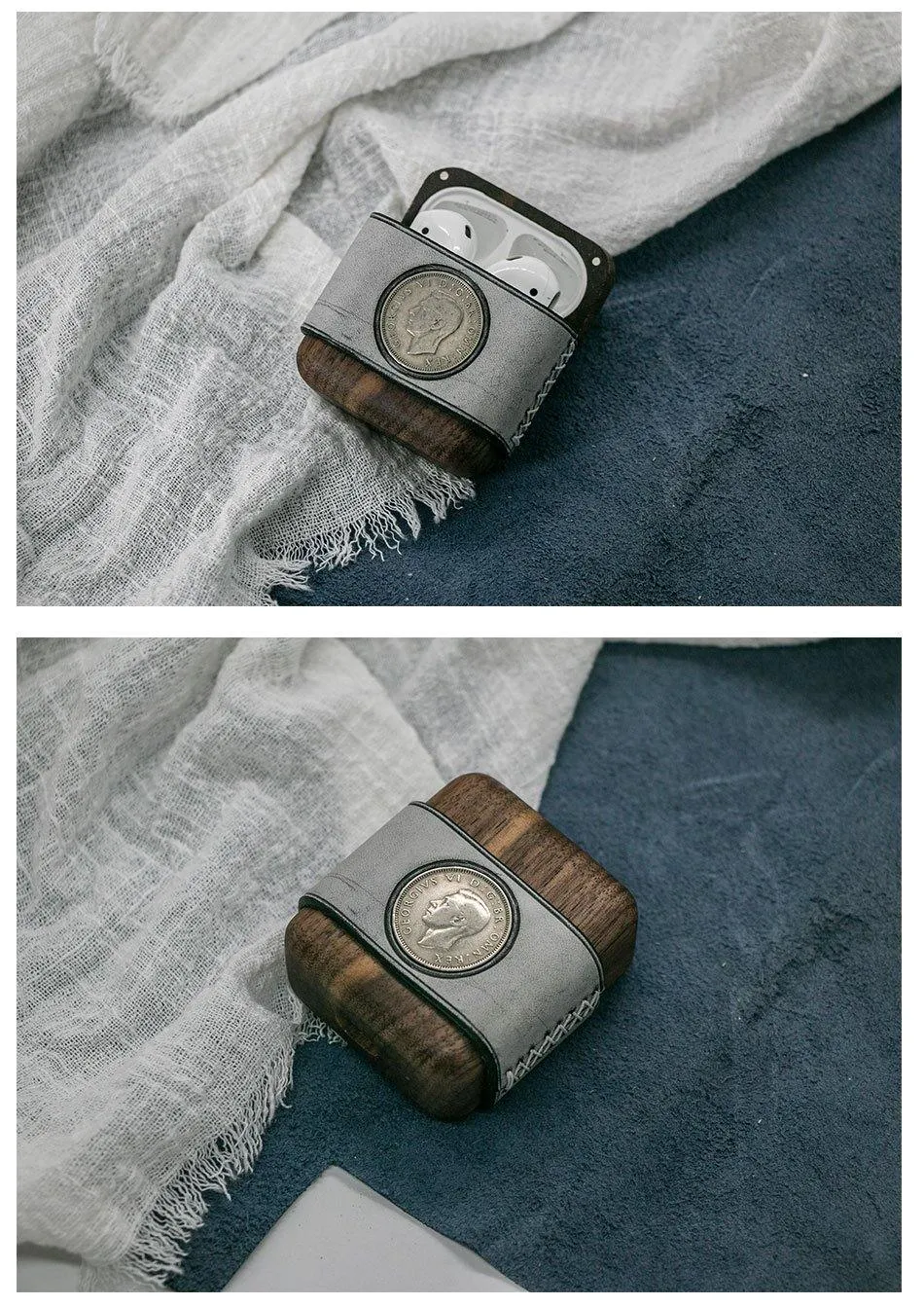 Handmade Leather Wood AirPods Pro Case Custom Leather AirPods Pro Case with Coin Airpod Case Cover