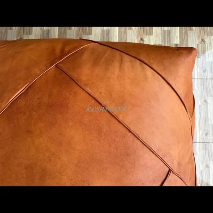 Handmade Tufted Leather Ottoman Pouf| Unstuffed Home Decor  | square Coffee Table Footstool