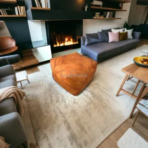 Handmade Tufted Leather Ottoman Pouf| Unstuffed Home Decor  | square Coffee Table Footstool