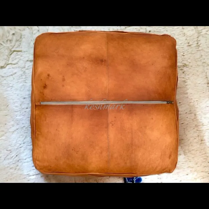 Handmade Tufted Leather Ottoman Pouf| Unstuffed Home Decor  | square Coffee Table Footstool