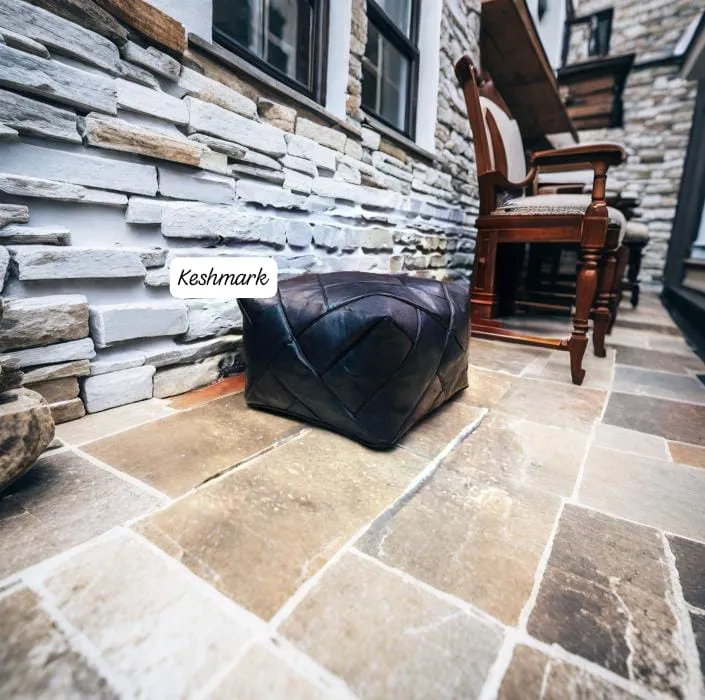 Handmade Tufted Leather Ottoman Pouf| Unstuffed Home Decor  | square Coffee Table Footstool