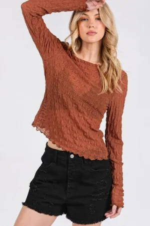 Hazel Blues® |  Mittoshop Lettuce Hem Boat Neck Long Sleeve Blouse