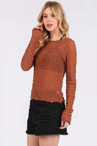 Hazel Blues® |  Mittoshop Lettuce Hem Boat Neck Long Sleeve Blouse