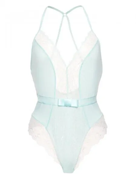 Henny Micro & Lace Bodysuit with Thong Back - Bridal Blue -