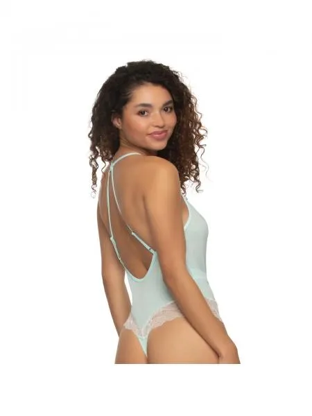 Henny Micro & Lace Bodysuit with Thong Back - Bridal Blue -