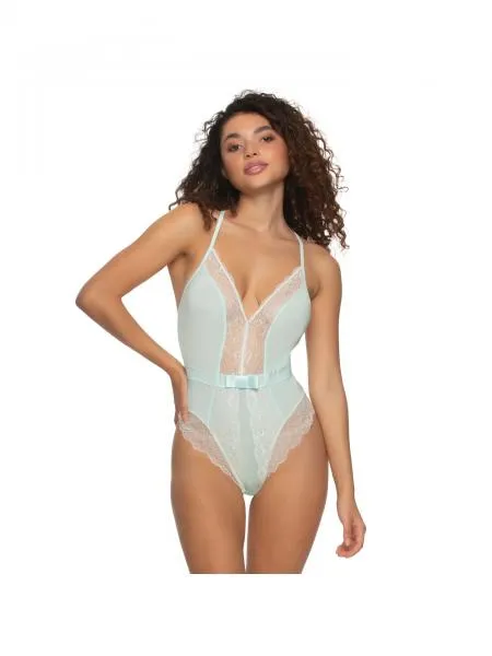 Henny Micro & Lace Bodysuit with Thong Back - Bridal Blue -