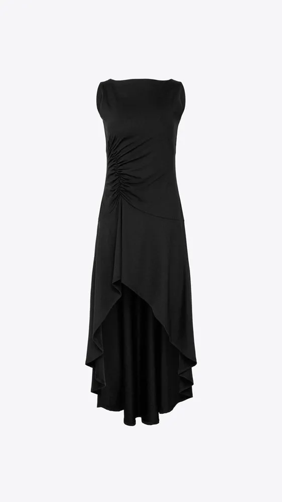 High Low Boat Neck Dress - Black