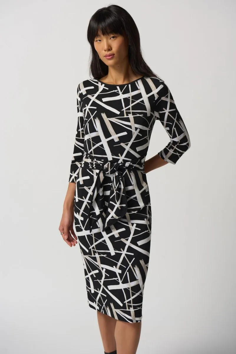 Joseph Ribkoff Black/Multi Abstract Print 3/4 Sleeve Sheath Dress 233175